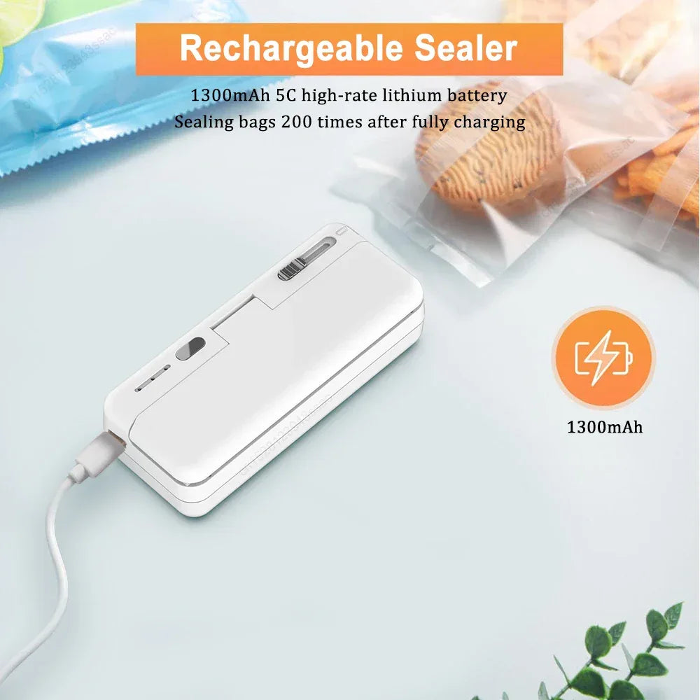 Mini Sealer 2in1 Plastic Bag Sealing Machine Portable Food Package Bags Sealer USB Rechargeable Handheld Plastic Bag Heat Sealer