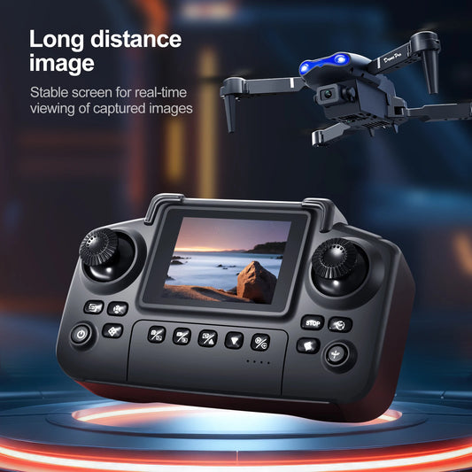 New E88 E99 Drone Remote Control with Screen Dual Camera Optical Flow Localization 2.4G RC Quadcopter One-button Take-off Drones