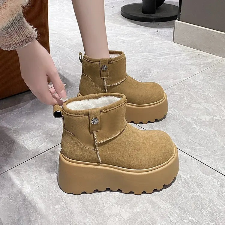 Platform High Heels Slippers Women Suede Mules Shoes Fur Warm Wedges Flip Flops 2025 Winter New Snow Boots Fashion Zapatos Mujer