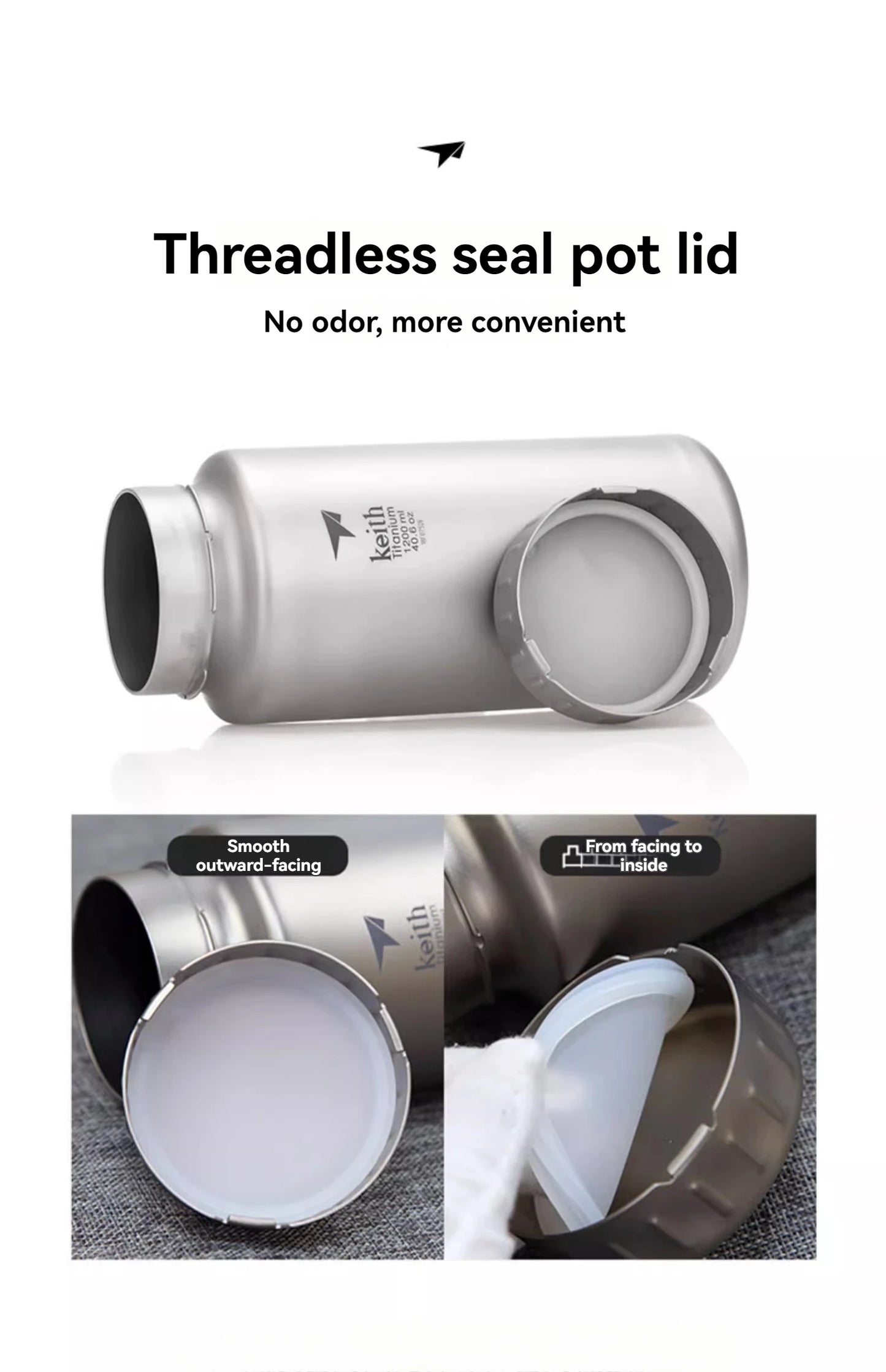 Keith Titanium Sports Bottle 0.9L/1.2L Large Capacity Kettle Outdoor Camping Drinkware Wide Mouth Non-threaded Water Bottle