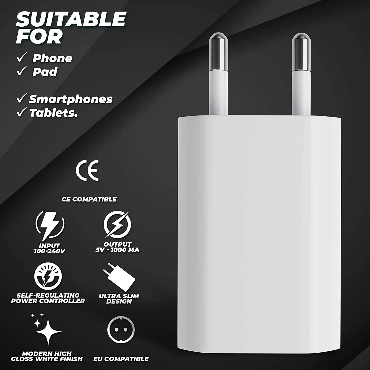5V/1A Mini EU Plug Charger USB Mobile Phones Charger USB-C Quick Charger Wall Power Adapter Chargers For iPhone Samsung Xiaomi
