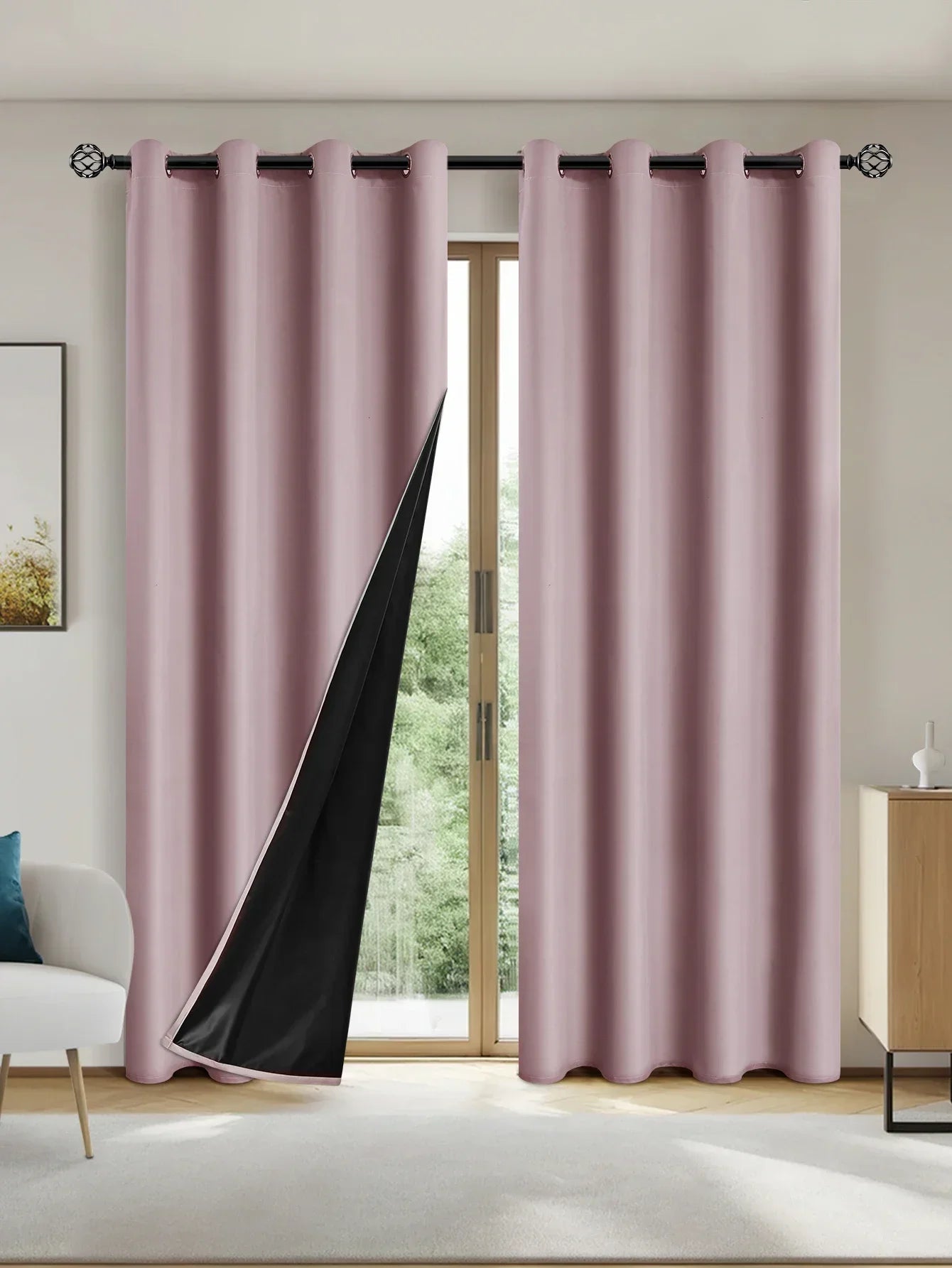 2panels Solid 100% Blackout Curtain - Curtains for Bedroom, Living Room Decor - UV Protection, Easy Sliding and Stylish Design