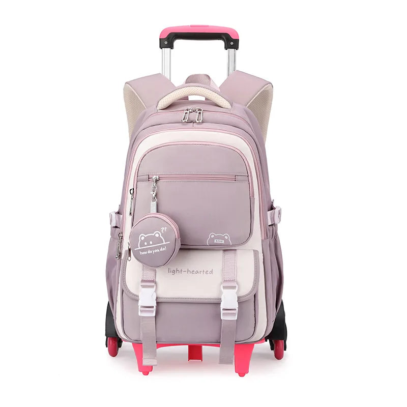Children School Backpack Trolley Bag with Wheels Students Backpack Book Bag Rolling School bag for Girls Kids Wheeled Backpack
