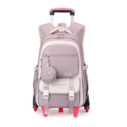 Children School Backpack Trolley Bag with Wheels Students Backpack Book Bag Rolling School bag for Girls Kids Wheeled Backpack