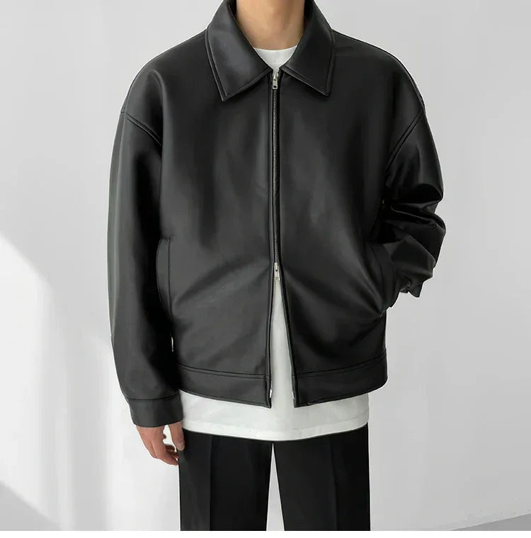 Autumn Black Leather Jacket Men Fashion Oversized Leather Jackets Mens Streetwear Korean Loose Hip-hop Bomber Jacket Men Coat