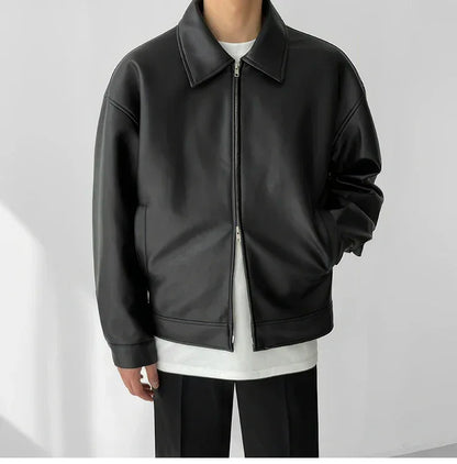 Autumn Black Leather Jacket Men Fashion Oversized Leather Jackets Mens Streetwear Korean Loose Hip-hop Bomber Jacket Men Coat