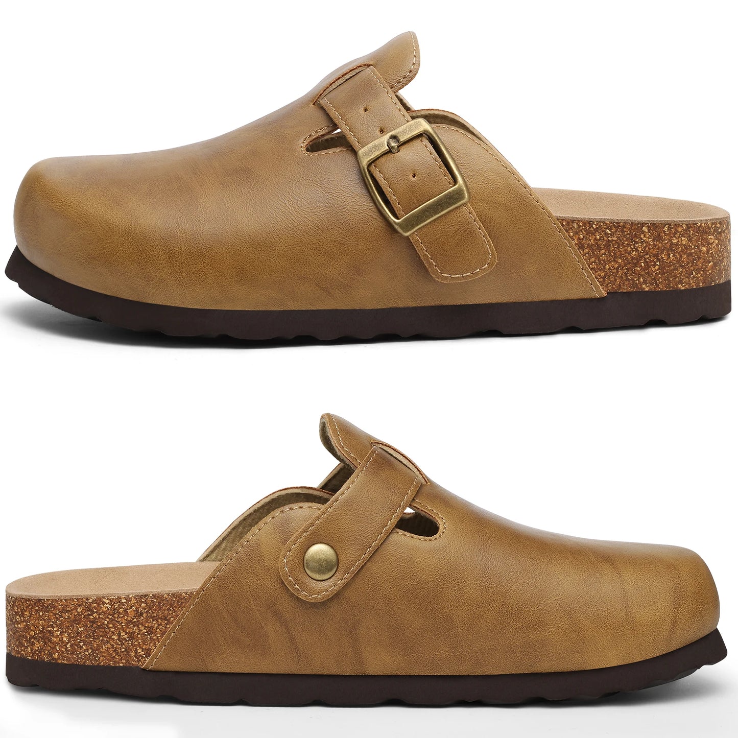 Kidmi New Men Sandals Vegan Leather Cork Insole Potato Shoes Unisex Adjustable Buckle Slip-On Clogs with Arch Support