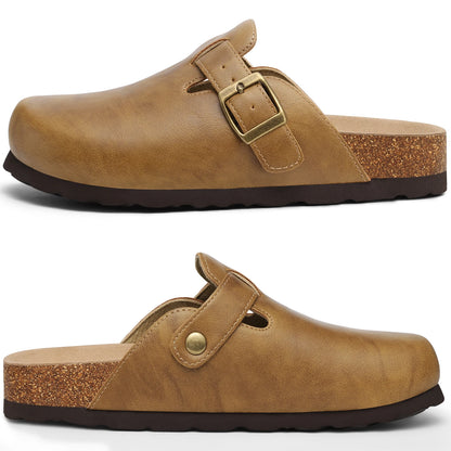 Kidmi New Men Sandals Vegan Leather Cork Insole Potato Shoes Unisex Adjustable Buckle Slip-On Clogs with Arch Support