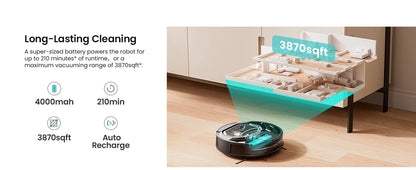 Lefant M320 cordless Robot Vacuum Cleaner and mop, 6000Pa ,210 Mins Runtime,Self-Charging,Ideal for Hard Floor, Pet Hair,Carpet