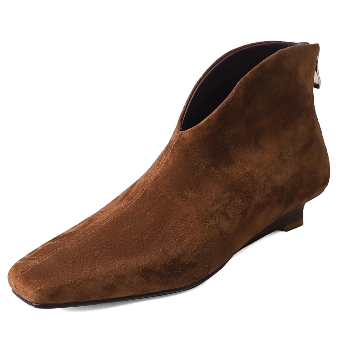 Women's natural suede leather pointed toe back zip kitten heel autumn ankle boots elegant ladies short booties shoes for woman