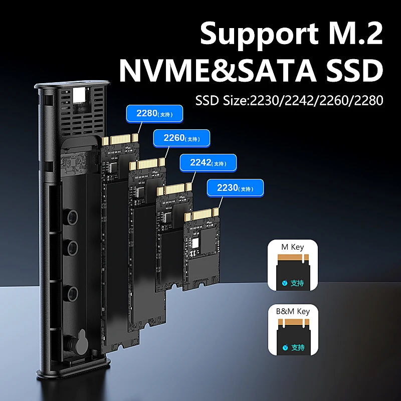 Blueendless M.2 NVME SATA Casing Dual Protocol NVME/NGFF SATA SSD Case 10Gbps Type C SATA NVME M.2 2230 2242 2260 2280 SSD Enclo