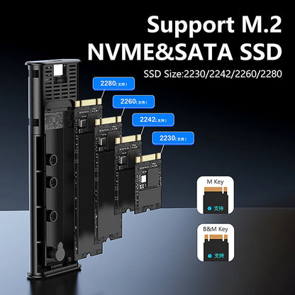Blueendless M.2 NVME SATA Casing Dual Protocol NVME/NGFF SATA SSD Case 10Gbps Type C SATA NVME M.2 2230 2242 2260 2280 SSD Enclo