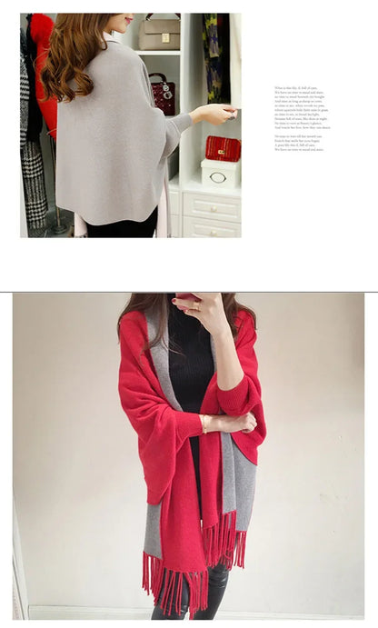 Autumn Winter Tassel Long Sweater Cardigans Casual Korean Long Sleeve Cloak Patchwork Knitwear Coats Outwaer LMFS-LM-8015