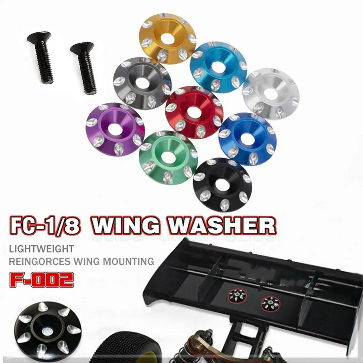 New Aluminum Tail Wing Gasket M3 Countersunk Screws Washers for 1/8 1/10 Scale Off Road Buggy Monster Truck Crawler RC Dift Cars