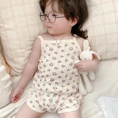 Baby Clothes Sets Summer Toddler Girl Strap Suits Cotton Printing Baby Boy Tops Tee and Shorts Infant Tracksuit Newborn Sets