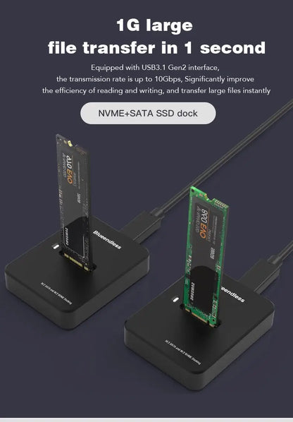 Blueendless External SSD Hard Disk M.2 SSD Enclosure 10Gbps Online Reading Writing Speed SSD Case For SATA NVME Docking Station