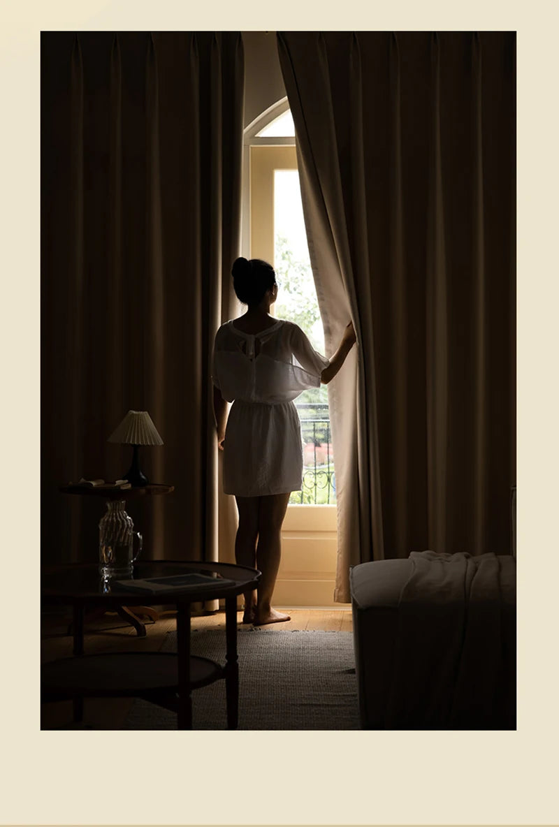 French Cream Style Bay Window Drape Bedroom Thick Full Blackout Curtain Hotel Soundproof Drapes Large Area Living Room Curtains