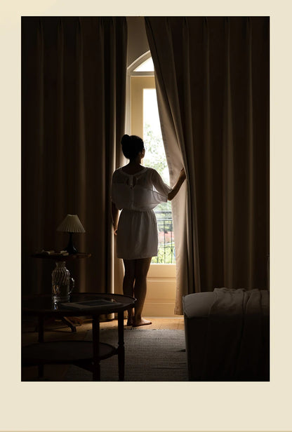 French Cream Style Bay Window Drape Bedroom Thick Full Blackout Curtain Hotel Soundproof Drapes Large Area Living Room Curtains
