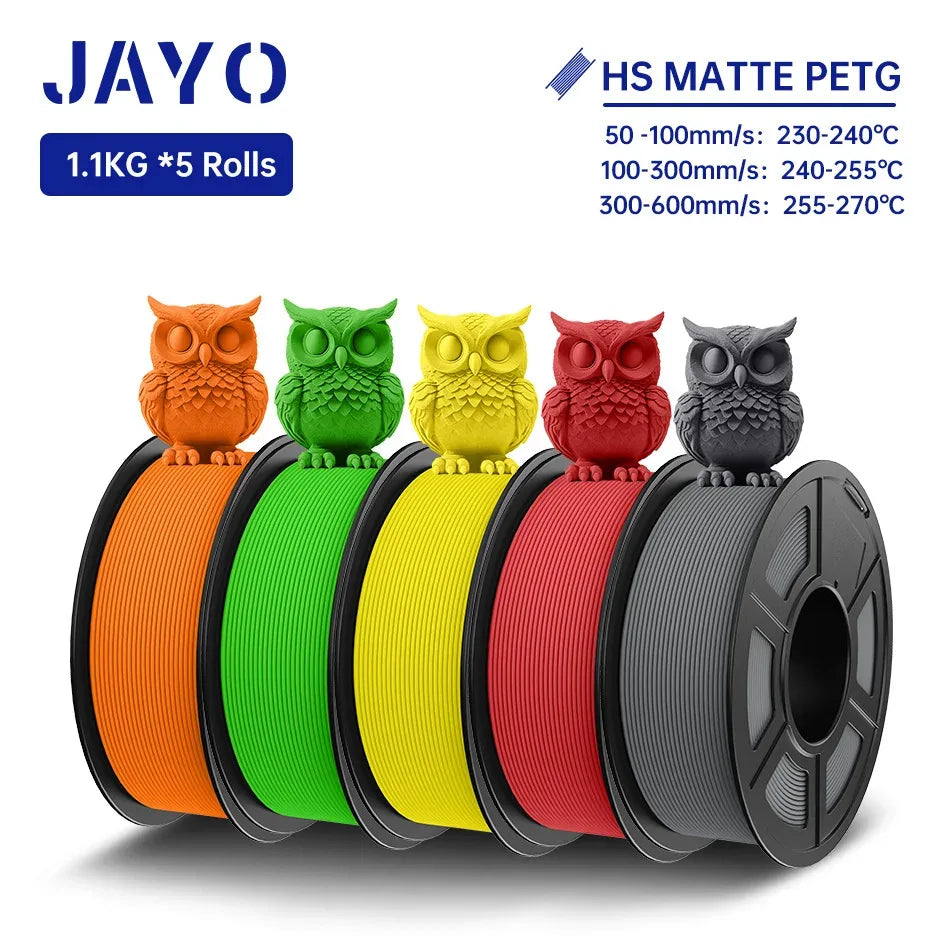 JAYO PETG 3D Filament 1.75MM High Speed PETG 3D Printer Filament 5Rolls High Flow Speedy Matte Effect 3D Printing Mateials