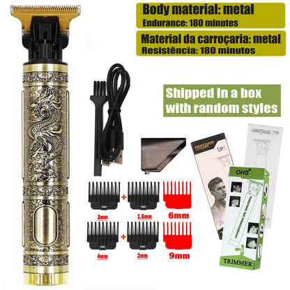 OHS T9 Vintage Electric Hairdresser Oil Shaving Head Pusher Carving Clipper Hair Cutting Machine Precision Trimmer for Men Care