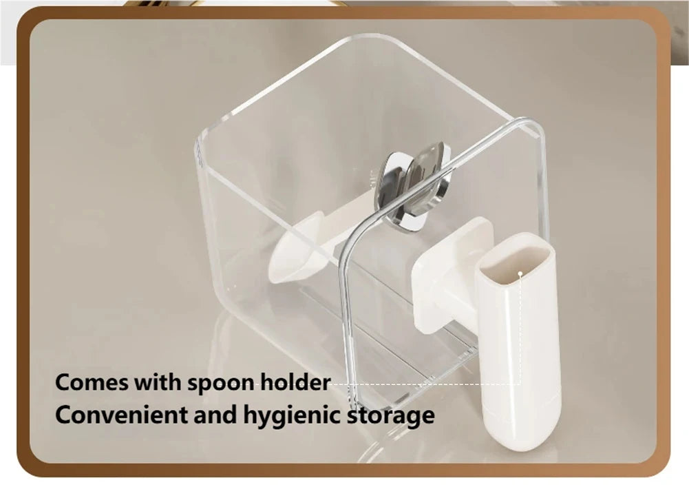 Non perforated seasoning box, seasoning storage container with spoon, spice jar, chili spice, kitchen organizer