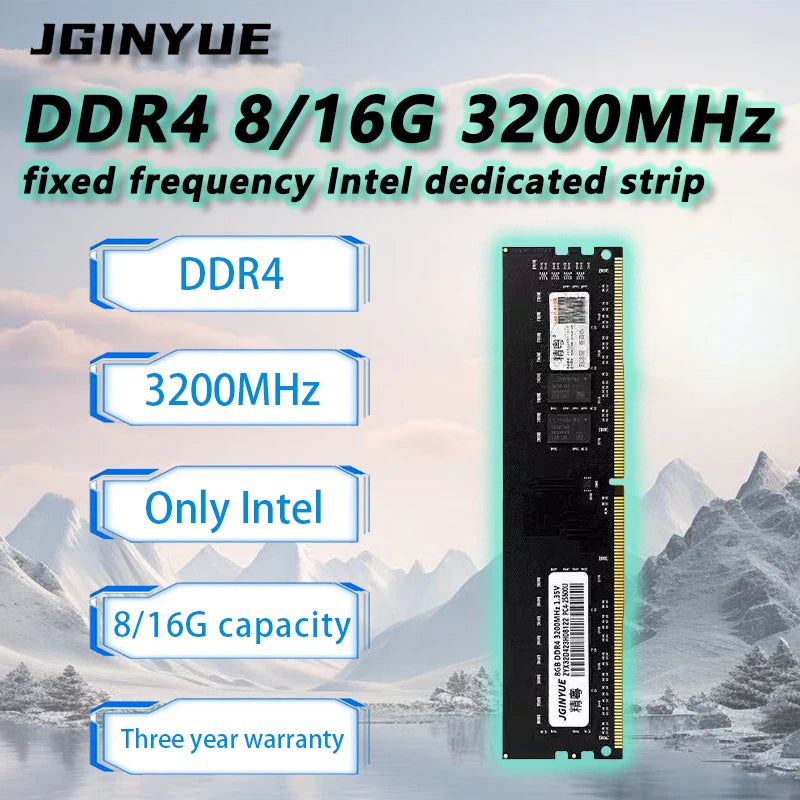 JGINYUE DDR4 PC RAM Memory 8GB/16GB/32GB 3200MHz DIMM Desktop Computer Memory Rams No Support AMD Motherboard