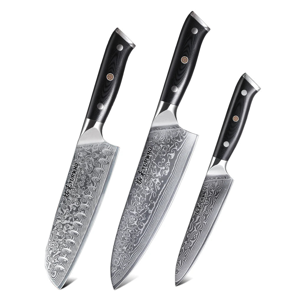 TURWHO 1PC-3PCS Professional Kitchen Knives Set Utility Santoku Chef Knife Japanese 67 Layer Damascus Steel G10 Handles Gift Box