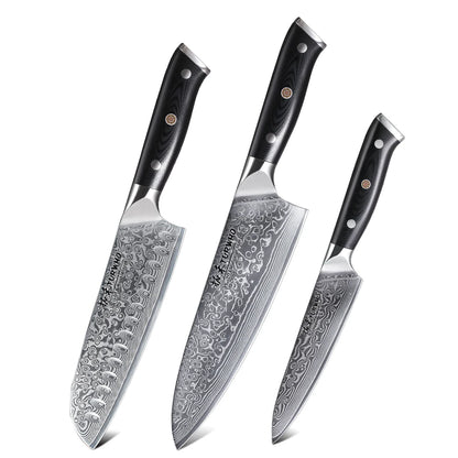 TURWHO 1PC-3PCS Professional Kitchen Knives Set Utility Santoku Chef Knife Japanese 67 Layer Damascus Steel G10 Handles Gift Box