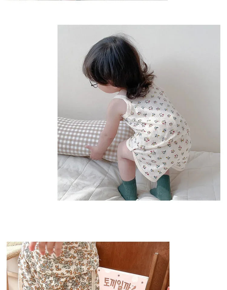 Baby Clothes Sets Summer Toddler Girl Strap Suits Cotton Printing Baby Boy Tops Tee and Shorts Infant Tracksuit Newborn Sets