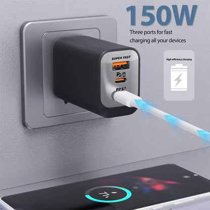 Multi Ports USB Type C Fast Charger 150W Super Charging Wall EU/US/UK Plug Charger Quick Charge3.0 USB Adapter PD3.0 Charge Head