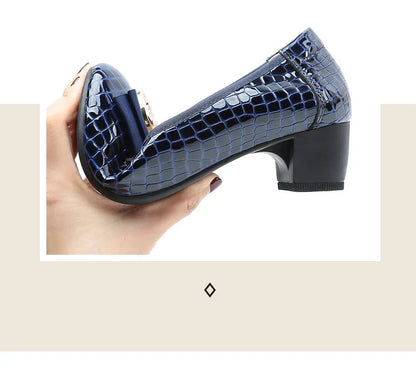 Spring and Autumn Boat Shoes Genuine Leather Soft Sole Mid-Heel Shoes Bow Heels Ladies Women Womens Round Toe Slip-on Women's 42
