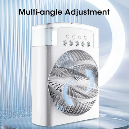 Mini Portable Evaporative Air Conditioner Fan with 7-Color LED Lights 1-2-3 Hour Timer 3 Wind Speeds 3 Spray Modes for Desk