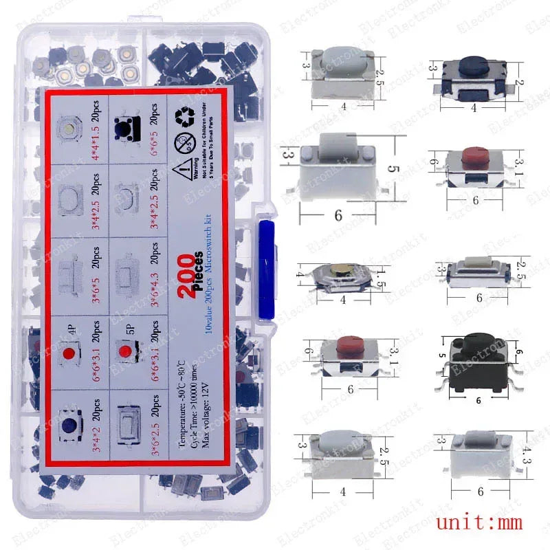Micro Switch types kit push button tact switch reset mini leaf switch on-off power SMD dip 2x4 3x6 4x4 6 12x12 DIY set
