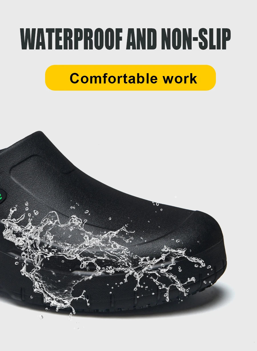 Men's Chef Shoes Waterproof Slip-On Lightweight Soft Anti-Slip Kitchen Hotel Work Shoes Easy to Wear Comfortable Food Service Fo