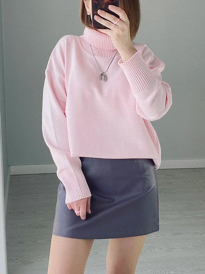 Winter Pink Turtleneck Sweaters Women Oversized Autumn Warm Women's Jumper Loose Basic White Turtleneck For Women Pullovers