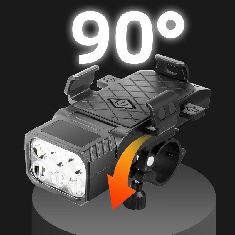Bicycle Front Light with Horn & Phone Holder Cycling Bicycle Headlight Multifunctional Phone Holder Lamp Cycling Accessories