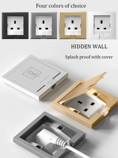 UK Plug 13A Recessed Bathroom Socket Panel with Hidden Waterproof Plug and Built-in Type 86 Kitchen Invisible 220V Socket