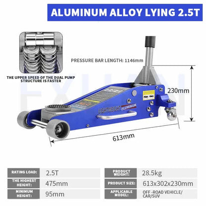 Automotive Aluminum Alloy Horizontal Hydraulic Jack Tire Replacement Auto Repair Lifting Jack Car SUV Off road Vehicle Aluminum