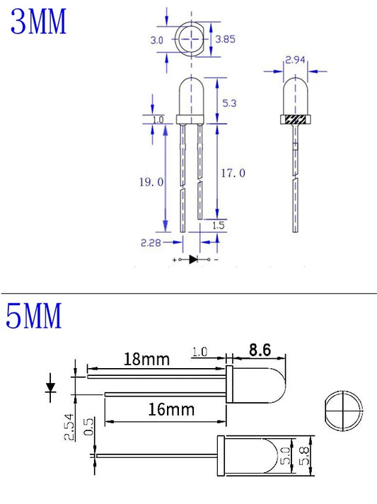 100PCS 3MM 5MM LED F3 F5 round super bright red, green, yellow, blue and white LED 20 each by PDG ibma