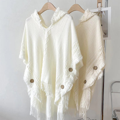 Cape, châle, manteau, poncho à capuche ethnique pour femme, pull à capuche, pompons, dropshipping