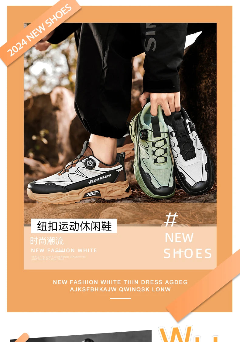 Men's casual sports shoes four season new rotating shoelaces comfort outdoor running walking shoes breathable soft-sole sneakers
