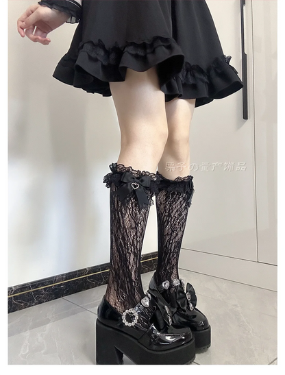 JK Lolita Lace Stockings Bow Knot Sweet Socks Female Long Stocking Teen Uniform Calf Socks Student Cute JK Socks
