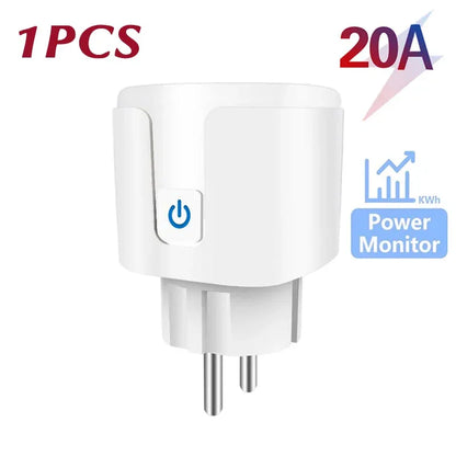 20A EU Smart Socket WiFi Smart Plug Power Monitoring Timing Function Voice Control Works With Tuya APP Alexa Google Home