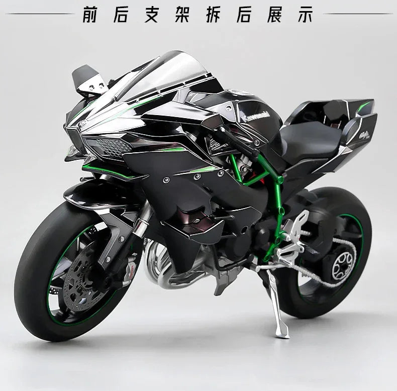 Large 1:6 Kawasaki H2R Bootable Sprayable Dynamic High Precision Alloy Motorcycle Model Diecast Sound Light Christmas Gift Box D