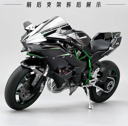 Large 1:6 Kawasaki H2R Bootable Sprayable Dynamic High Precision Alloy Motorcycle Model Diecast Sound Light Christmas Gift Box D