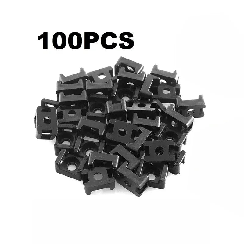 100PCS Cable Tie Mount Clips Saddle Type Cable Zip Ties Base Mount Screw Fixing Wire Holder Organizer Retardant Black 15x10mm