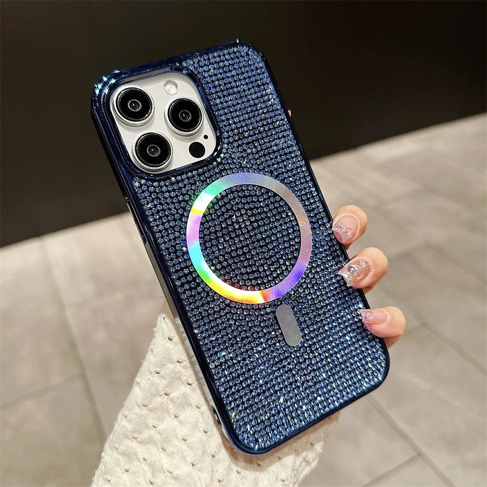 Luxury Diamond For Magsafe Case for iPhone 15 16 17 Pro Max Plus Bling Shinny Magnetic Cover for iPhone 11 12 13 14 Pro Max