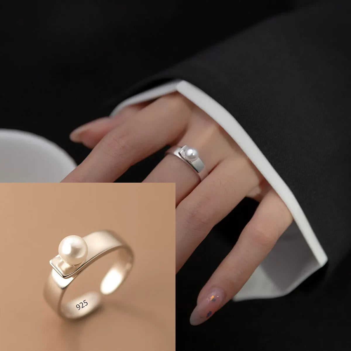 VENTFILLE 925 Sterling Silve Love Heart  Ring for Women Girl Gift Line Pearl Korean Sweet  Jewelry Birthday Gift Dropshipping