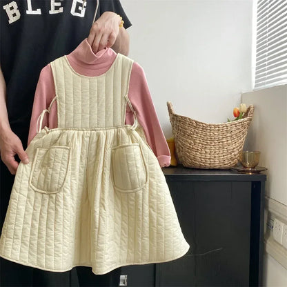 Girls Casual Dresses Autumn Winter New Forest Style Children Clothing Strap Skirt Princess Sleeveless Striped Soild