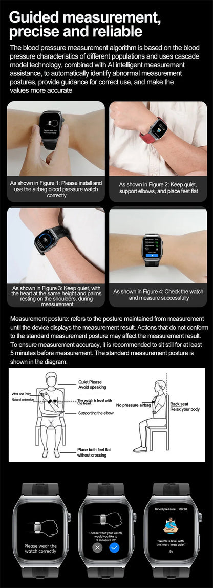 Sapphire Glass Air Pump Airbag Test Three High Smart Watches Men ECG Heart Rate Blood Pressure Health Tracker NFC Smartwatch
